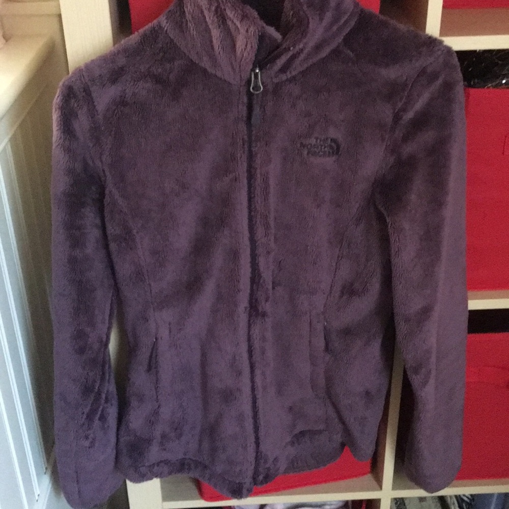 Fluffy, soft purple zip up jacket.